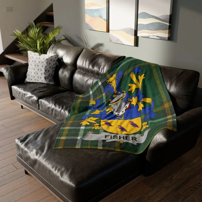 Fisher Family Crest Tartan Throw Blanket Home Decor