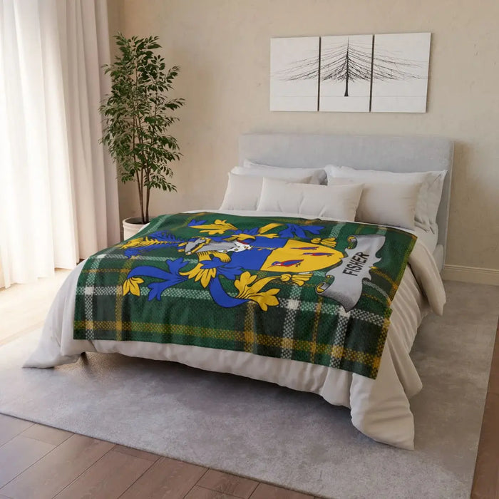 Personalized Fisher Family Crest Cozy Blanket