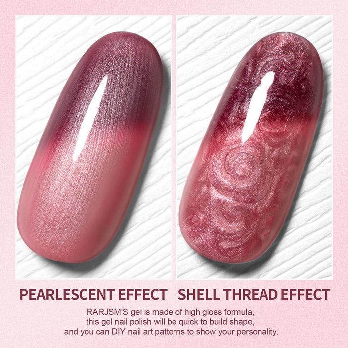 RARJSM ®Burgundy Red Color Changing Thread pearl gel nail polish