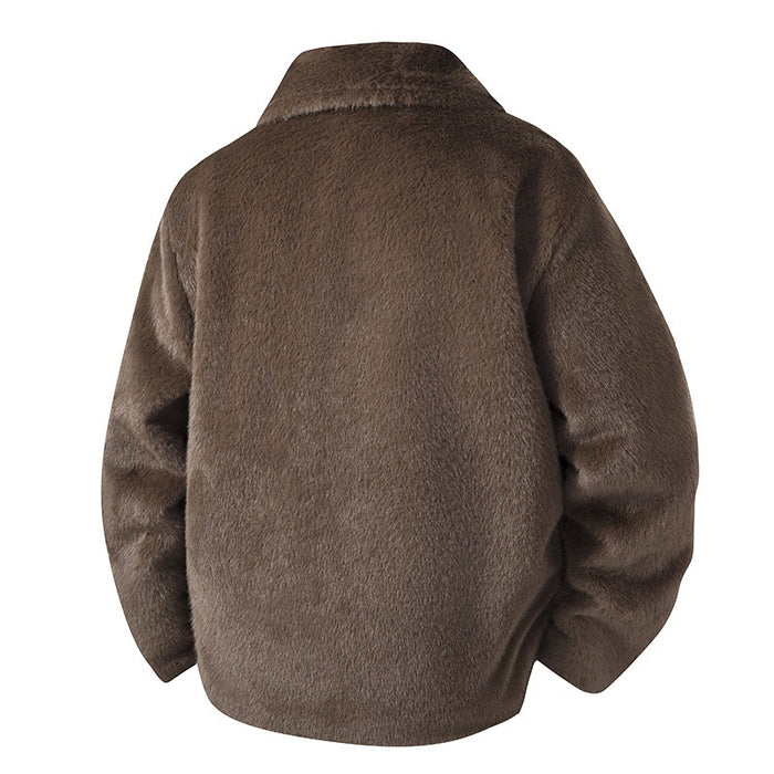 Fleece-lined Thick Mink Fur Coat With Large Size Lapel Casual Jacket