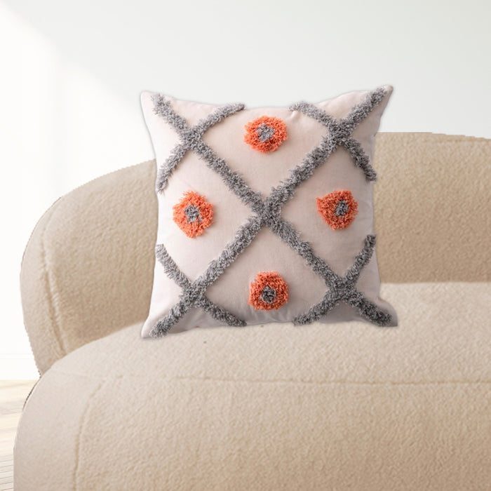Floral Dot Velvet White Cushion Cover