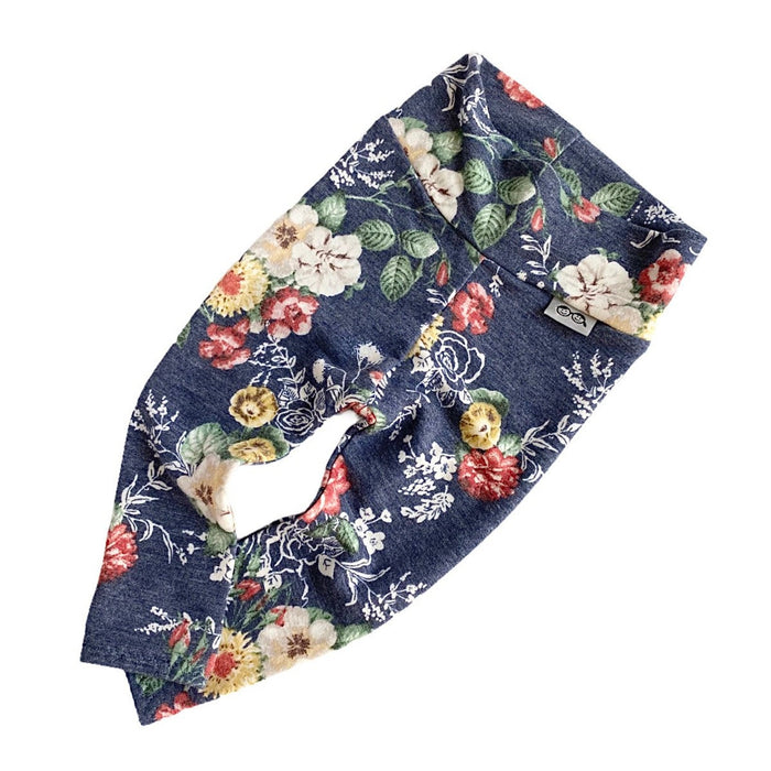 Floral on Heather Navy Leggings and/or Headbands