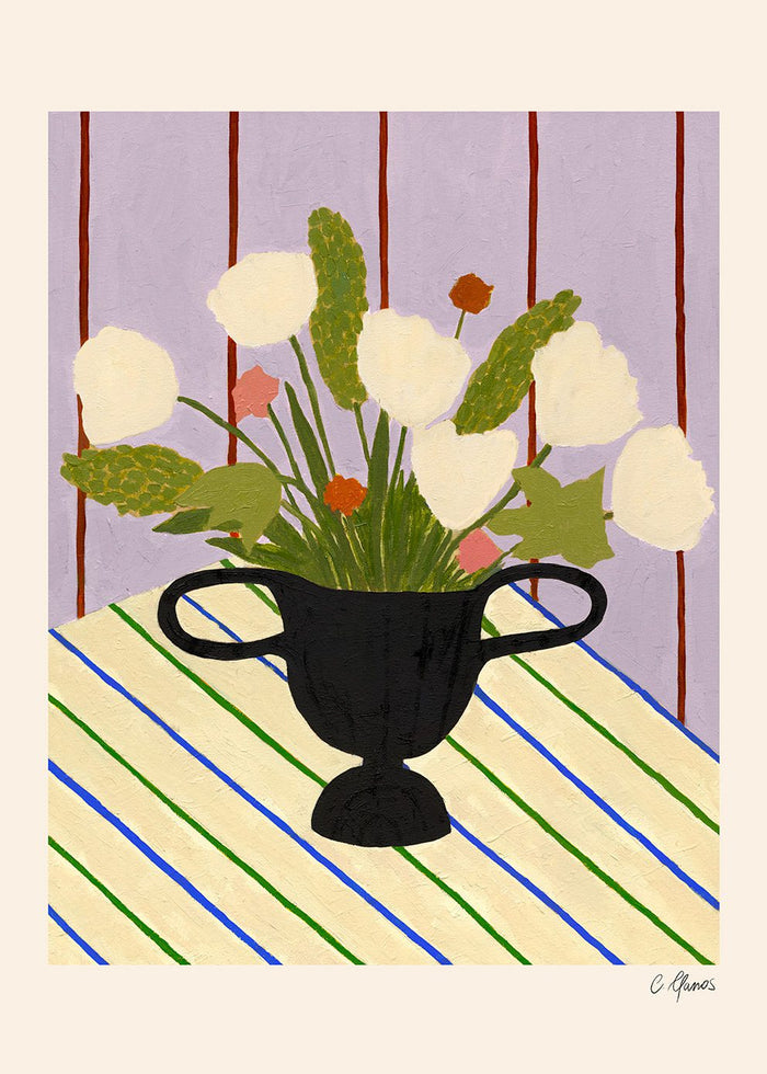 Flowers on Striped Cloth by Carla Llanos