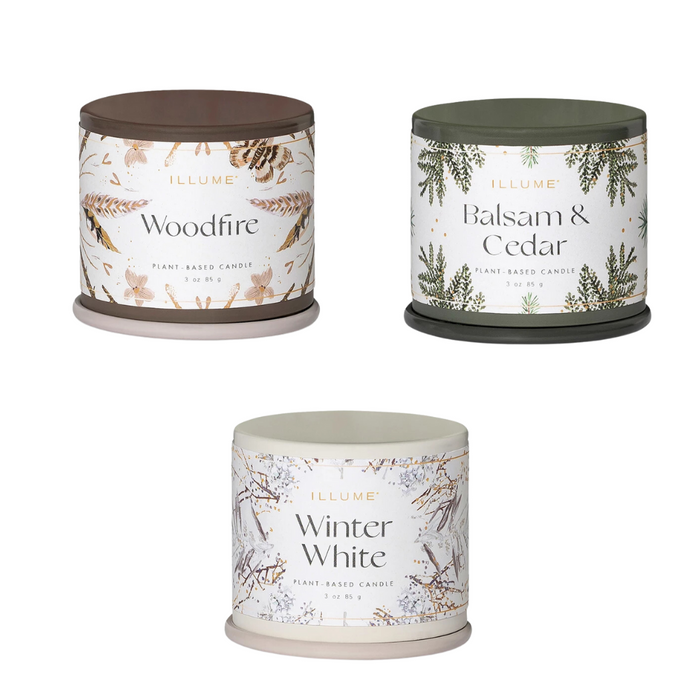 Winter Scented Candles - 3 Winter Scented Jar Candles. Holiday Gift Bundles. Balsam and Cedar, Woodfire and Winter White Scented Candles. - Candlestock.com