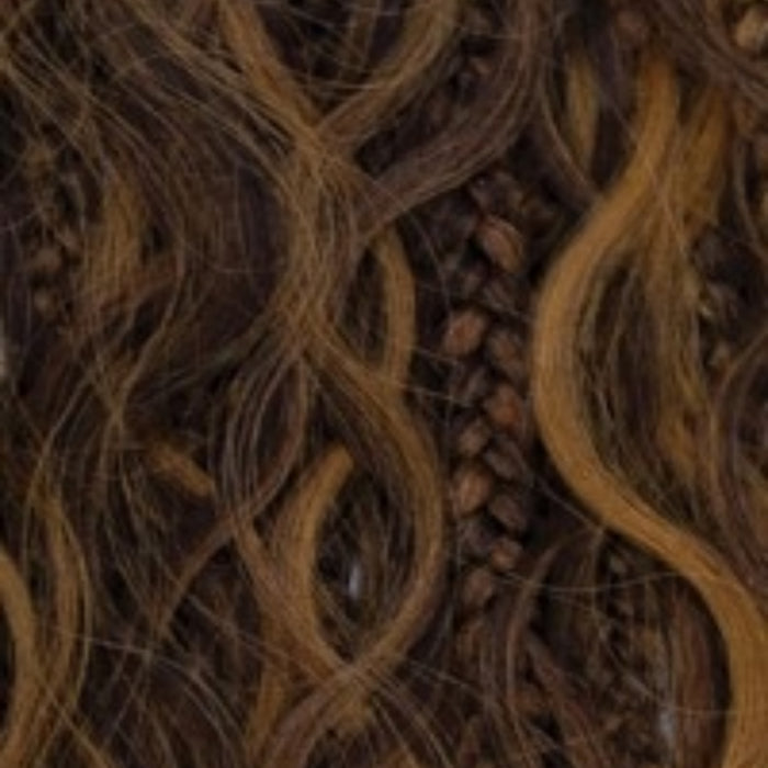 SHAKE N GO kids deep curl braids in brown with lighter highlights showcasing textured curls and small braids