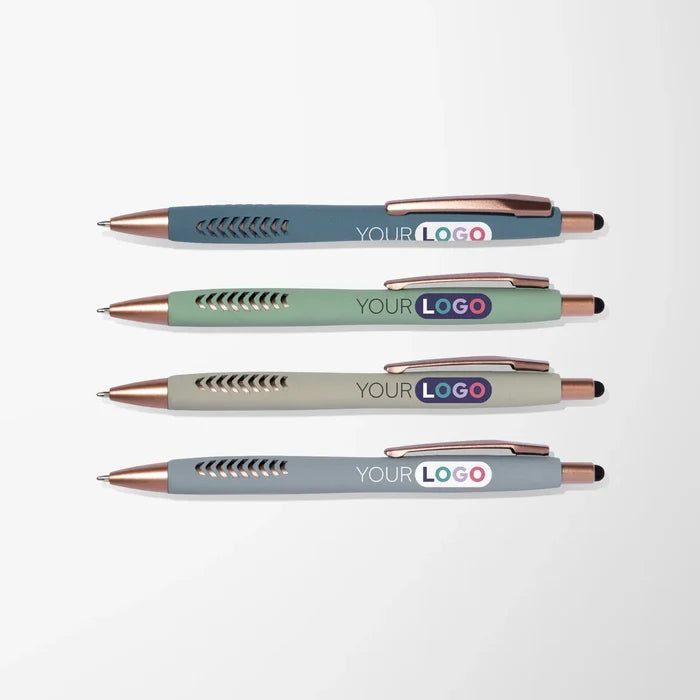 Full Color Textured Soft Touch Basilia Pen with Bronze Trim