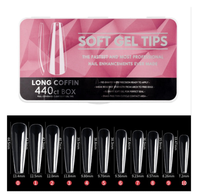 Full Coverage Clear Soft Gel Tips Long Coffin 440PCS (7)