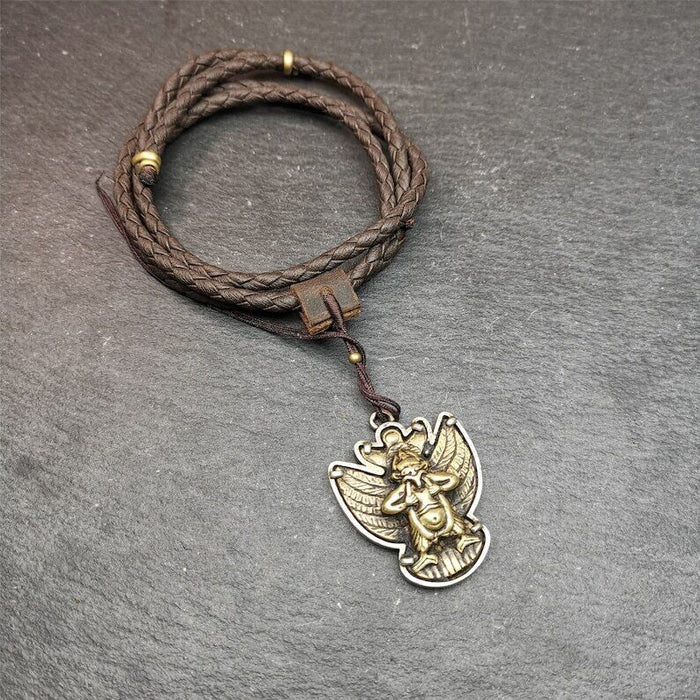 Garuda Pendant,Inlaid Copper Vajra Shell,1.57" - Tibetan Buddhist vajra, front view