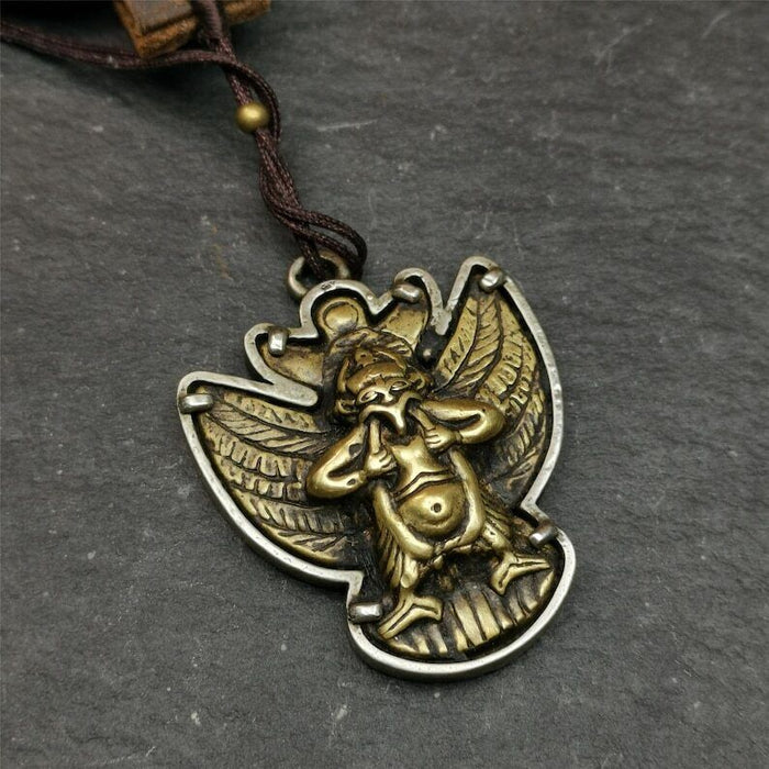 Garuda Pendant,Inlaid Copper Vajra Shell,1.57" - Tibetan Buddhist vajra, detailed view