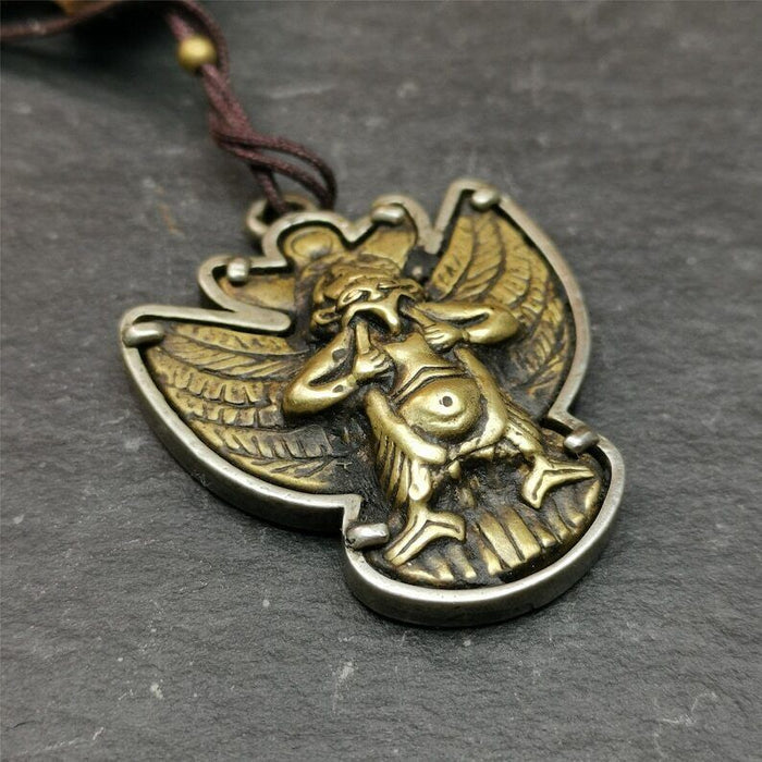 Garuda Pendant,Inlaid Copper Vajra Shell,1.57" - Tibetan Buddhist vajra, close-up detail