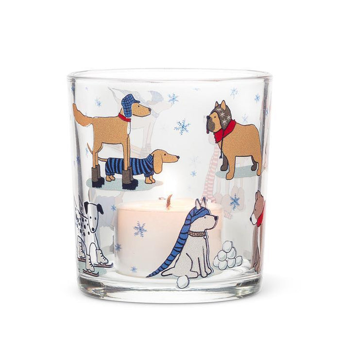 Glass Holiday Dog Votive Candle Holder