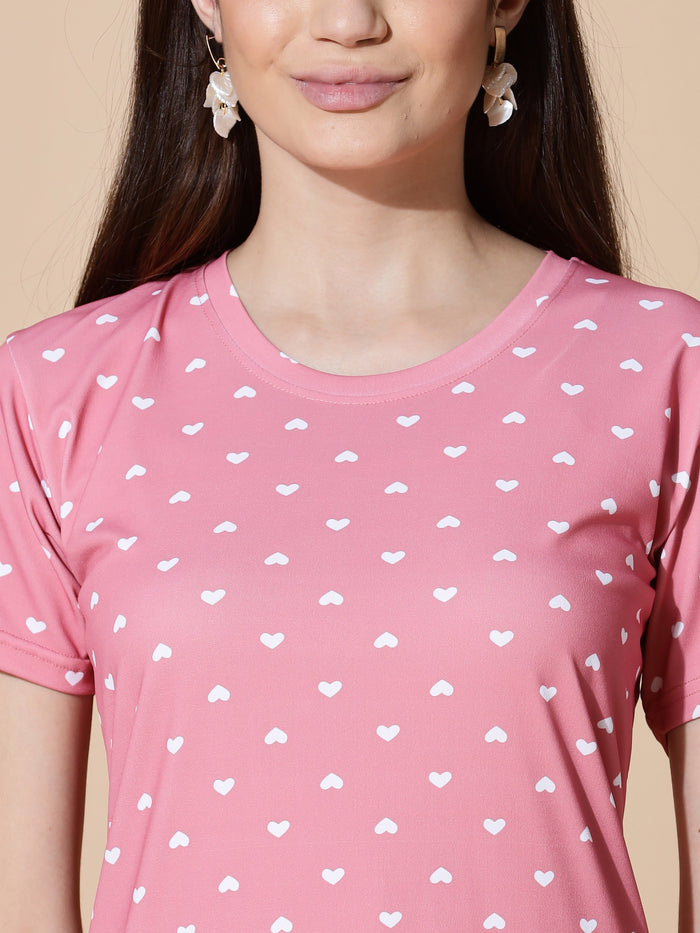 Peach Heart Cotton Short Nighty for Women