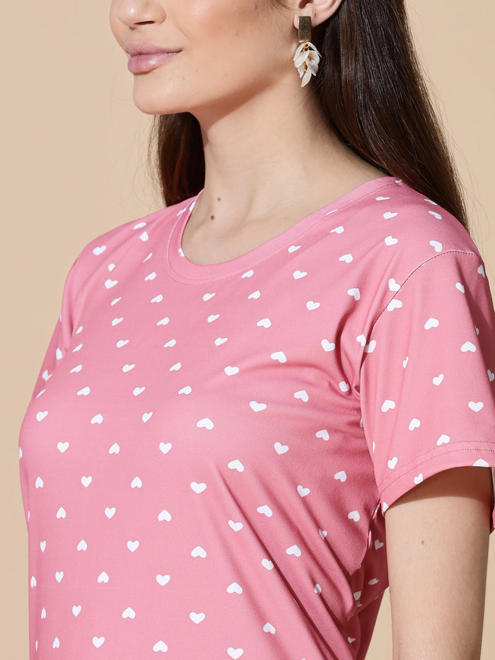 Peach Heart Cotton Short Nighty for Women