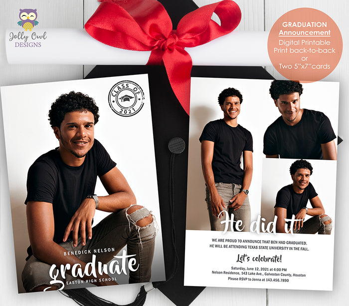 Graduation Announcement Card - Photo Collage - Invitation Card - Jolly Owl Designs