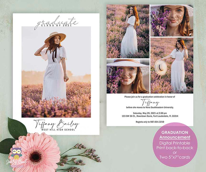 Graduation Announcement Card - Photo Collage - Invitation Card - Jolly Owl Designs