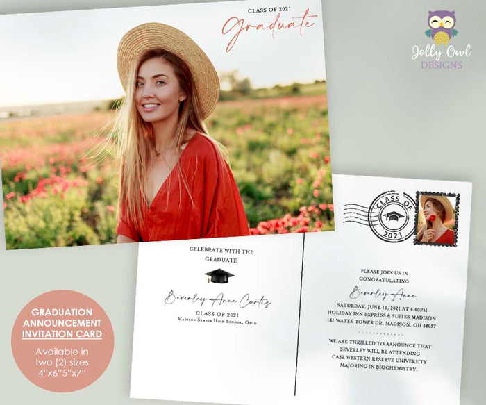 Graduation Announcement Invitation Card - Postcard Style
