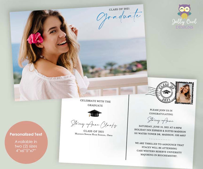 Graduation Announcement Invitation Card - Postcard Style