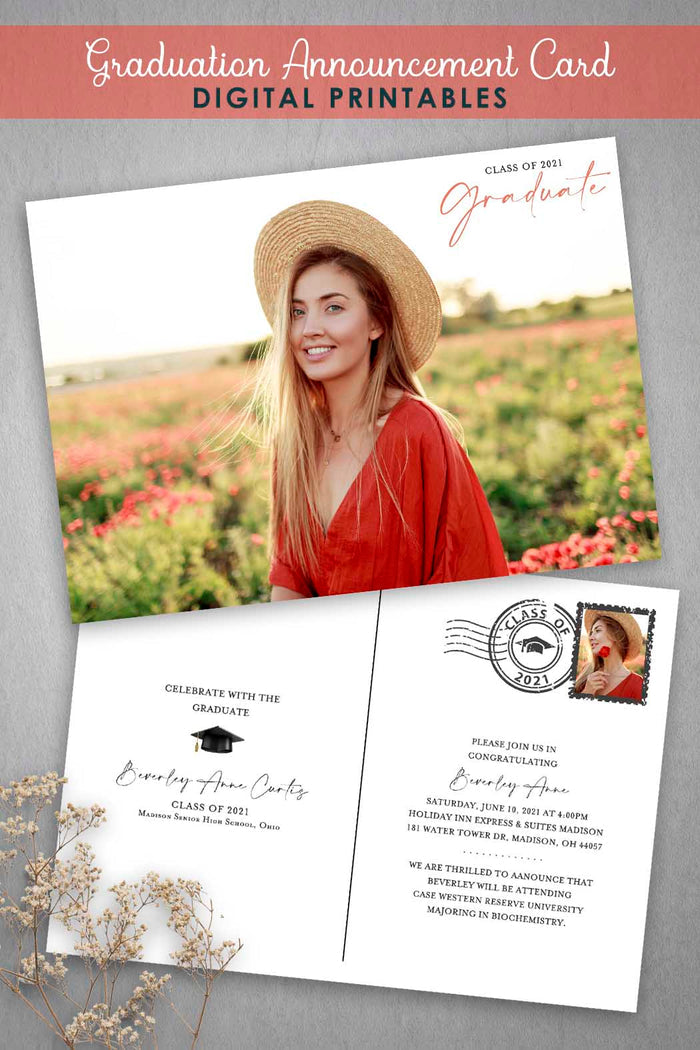 Graduation Announcement Invitation Card - Postcard Style