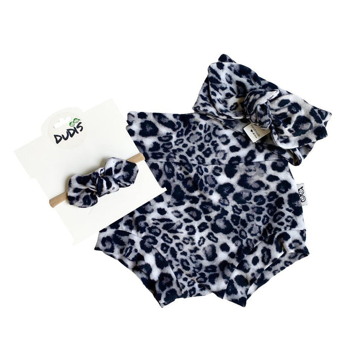 Gray Black Leopard Bummies and/or Headbands