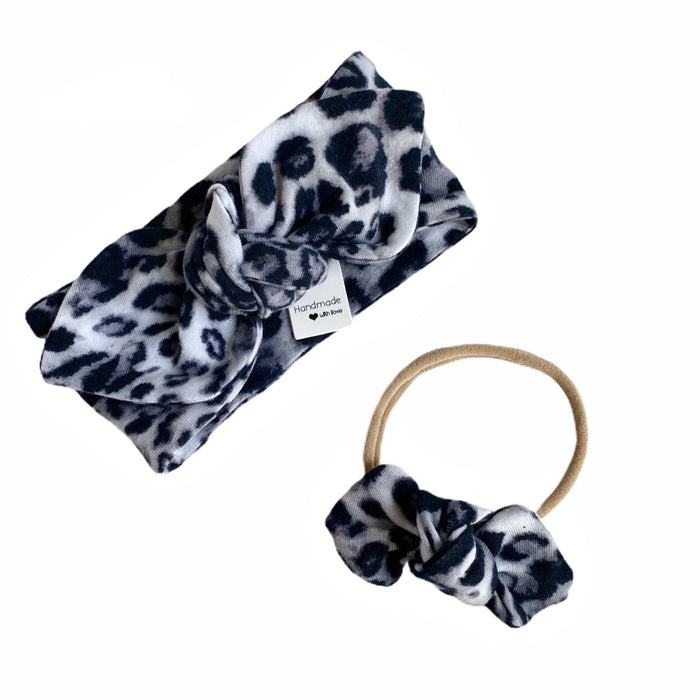 Gray Black Leopard Bummies and/or Headbands