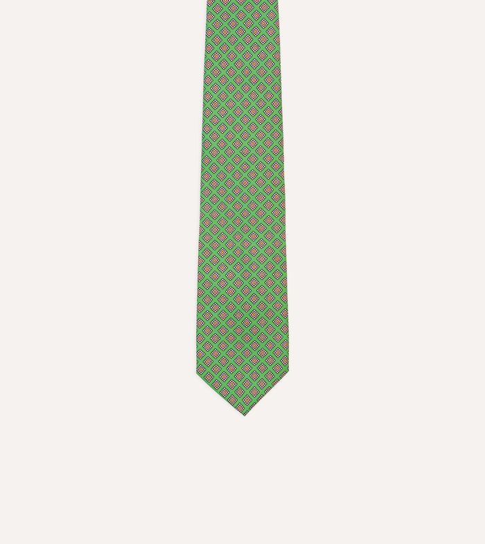 Green Square Medallion Self-Tipped Silk Tie