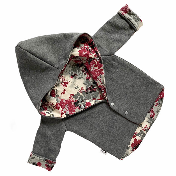 Grey & Organic Floral Hooded Jacket