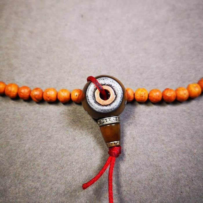 Guru Bead, T-drilled 3-Hole Bead - Tibetan Buddhist art, detailed view