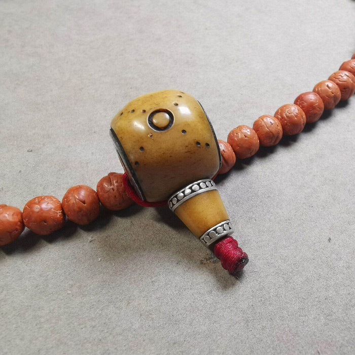 Guru Bead,T-drilled 3-Hole Prayer Bead - Tibetan Buddhist art, front view