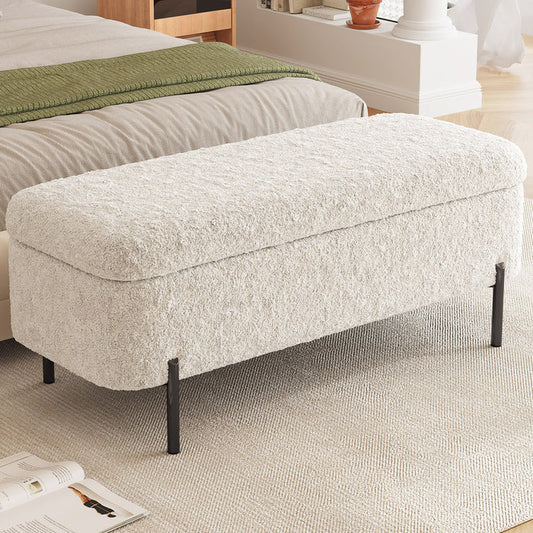 Guyii 47.2" Beige Storage Ottoman Bench – Modern Upholstered Long Bench with Hidden Storage for Bedroom & Entryway
