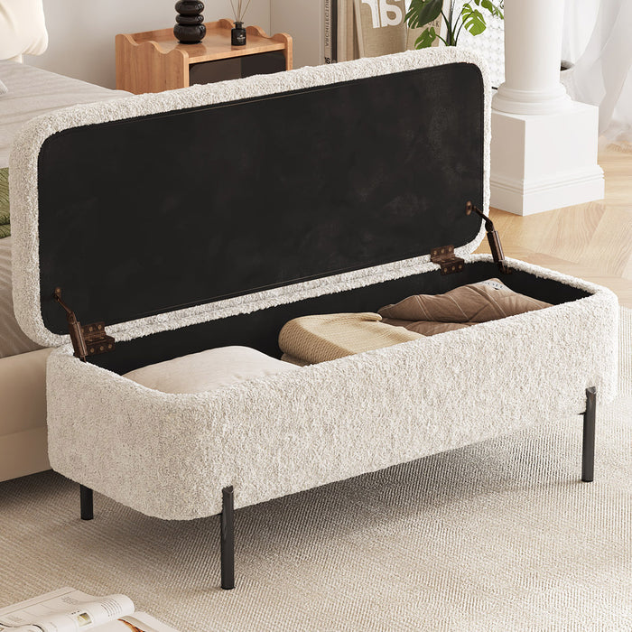 Guyii 47.2" Beige Storage Ottoman Bench – Modern Upholstered Long Bench with Hidden Storage for Bedroom & Entryway