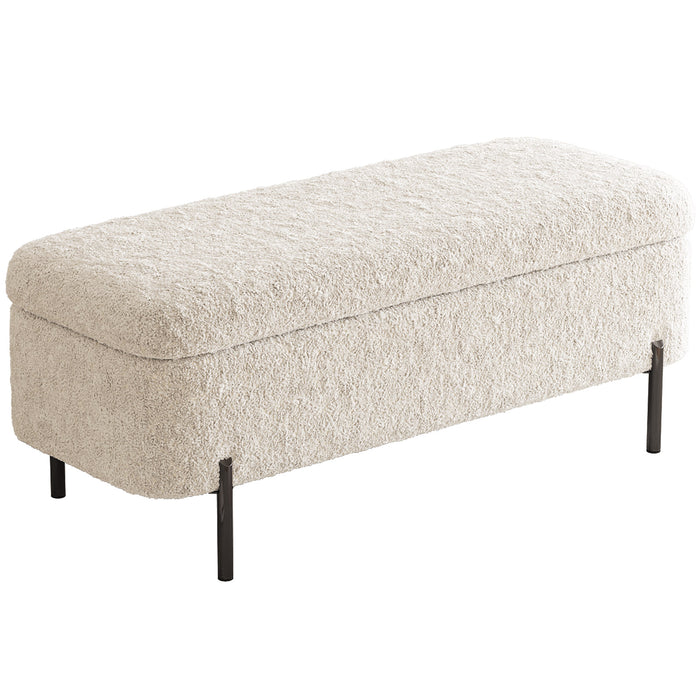 Guyii 47.2" Beige Storage Ottoman Bench – Modern Upholstered Long Bench with Hidden Storage for Bedroom & Entryway