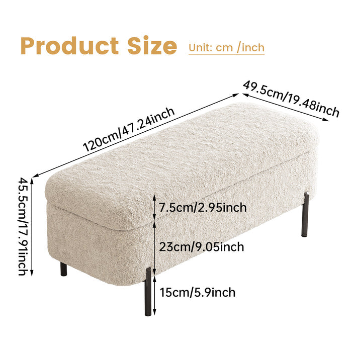 Guyii 47.2" Beige Storage Ottoman Bench – Modern Upholstered Long Bench with Hidden Storage for Bedroom & Entryway
