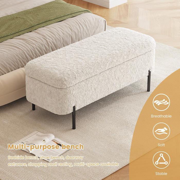 Guyii 47.2" Beige Storage Ottoman Bench – Modern Upholstered Long Bench with Hidden Storage for Bedroom & Entryway