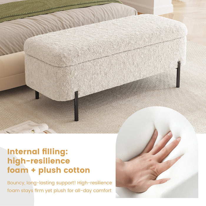 Guyii 47.2" Beige Storage Ottoman Bench – Modern Upholstered Long Bench with Hidden Storage for Bedroom & Entryway