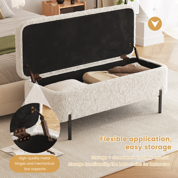 Guyii 47.2" Beige Storage Ottoman Bench – Modern Upholstered Long Bench with Hidden Storage for Bedroom & Entryway