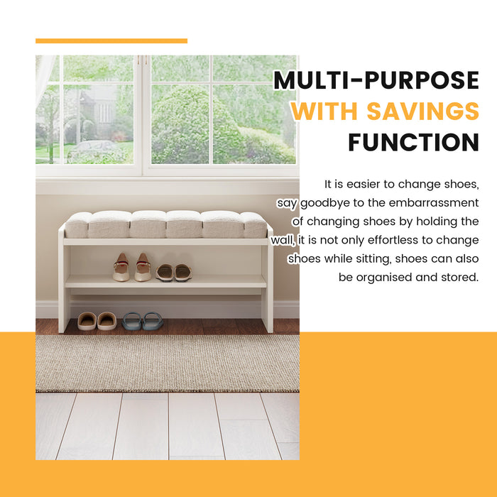 Guyii Cream White Shoe Bench with Storage – Modern Entryway Stool with Padded Seat for Bedroom, Hallway, Living Room