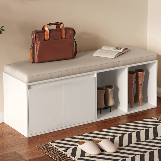 Guyii Modern Cream White Entryway Bench with Storage, Multi-Functional Shoe Rack