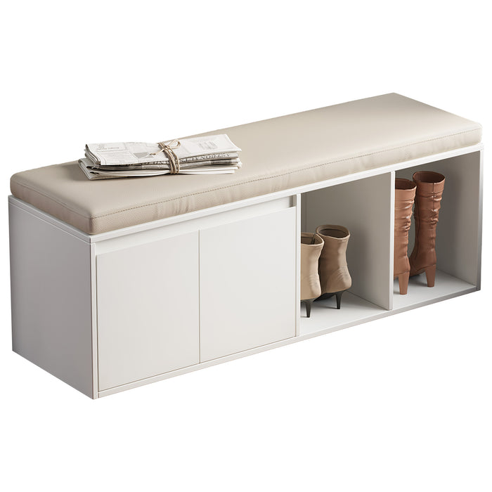 Guyii Modern Cream White Entryway Bench with Storage, Multi-Functional Shoe Rack
