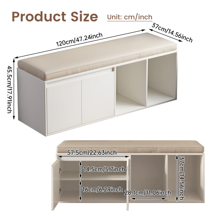 Guyii Modern Cream White Entryway Bench with Storage, Multi-Functional Shoe Rack