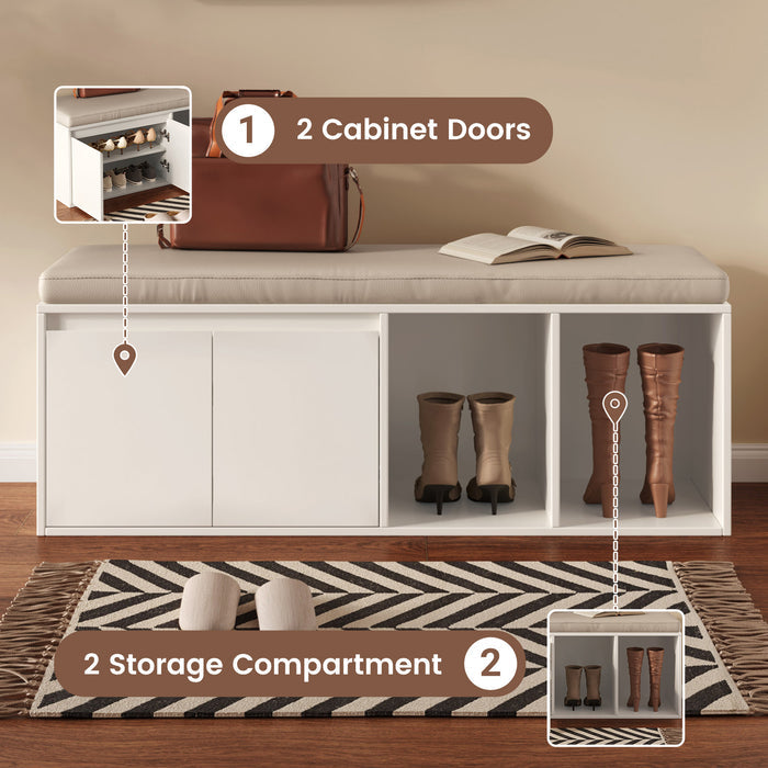 Guyii Modern Cream White Entryway Bench with Storage, Multi-Functional Shoe Rack
