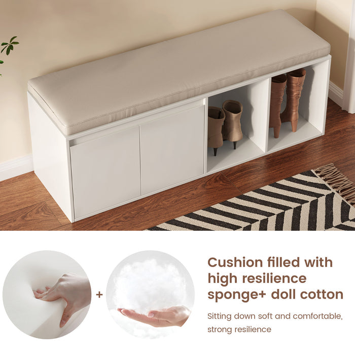Guyii Modern Cream White Entryway Bench with Storage, Multi-Functional Shoe Rack