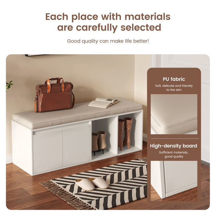 Guyii Modern Cream White Entryway Bench with Storage, Multi-Functional Shoe Rack