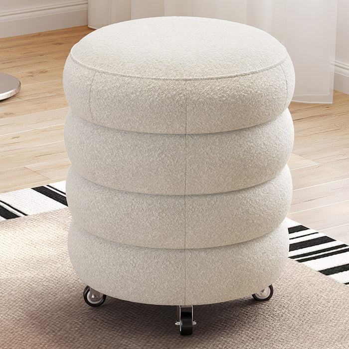 Guyii Modern Upholstered Vanity Stool in Cream White – Wavy Fabric Accent Stool for Bedroom & Living Room
