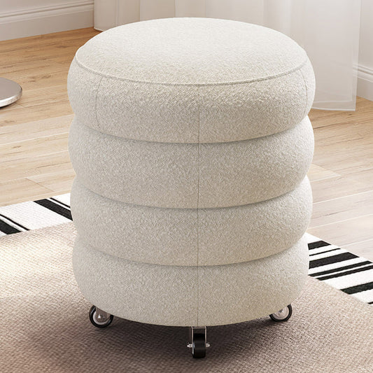 Guyii Modern Upholstered Vanity Stool in Cream White – Wavy Fabric Accent Stool for Bedroom & Living Room