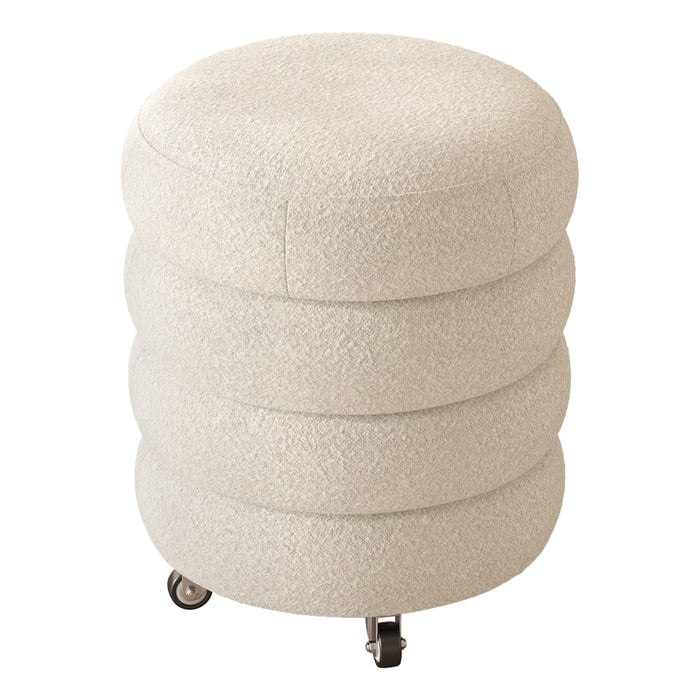 Guyii Modern Upholstered Vanity Stool in Cream White – Wavy Fabric Accent Stool for Bedroom & Living Room