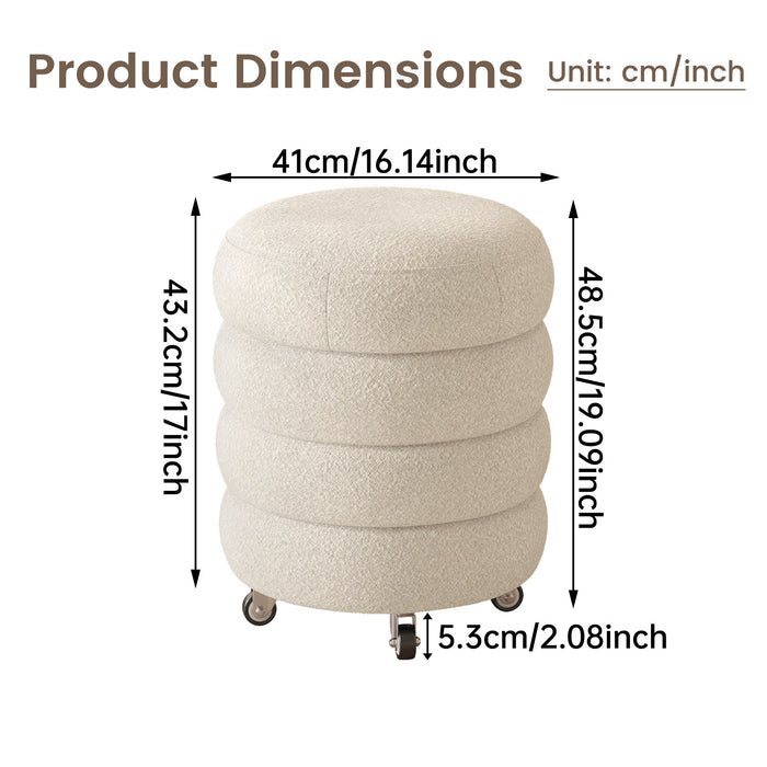 Guyii Modern Upholstered Vanity Stool in Cream White – Wavy Fabric Accent Stool for Bedroom & Living Room