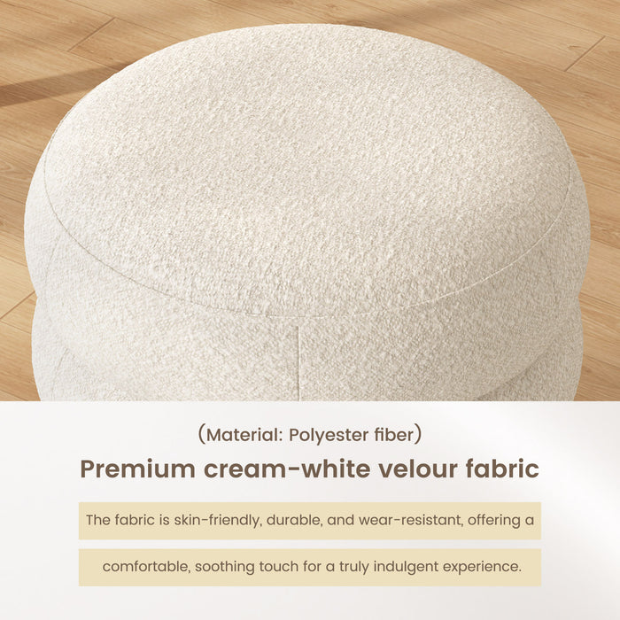 Guyii Modern Upholstered Vanity Stool in Cream White – Wavy Fabric Accent Stool for Bedroom & Living Room