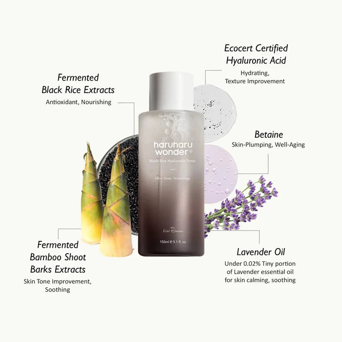Haruharu WONDER Black Rice Hyaluronic Toner 300ml هاروهارو وندر تونر الأرز الأسود بحمض الهيالورونيك - Princess Cosmetics Qatar