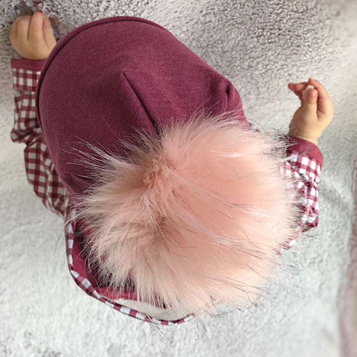 Heather Burgundy Faux Fur Pom Pom Hat