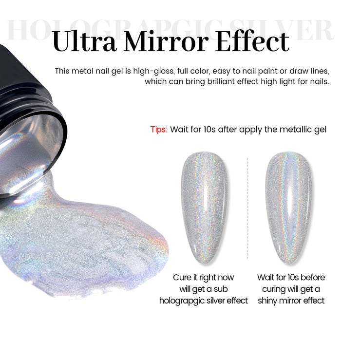 Holographic Sliver Mirror Chrome Metallic Painting Gel 8ml
